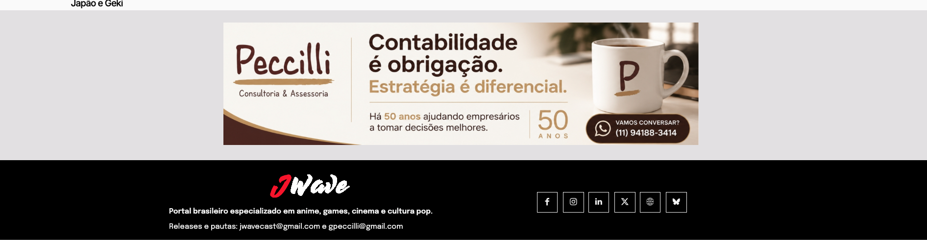Banner Peccilli Consultoria e Assessoria no rodapé da JWave