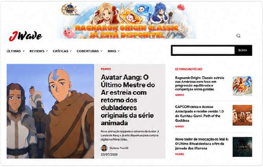 Registro da campanha Ragnarok Origin Classic no topo da homepage JWave