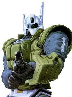 Personagem com armadura e arma em imagem do acervo de Anime Songs