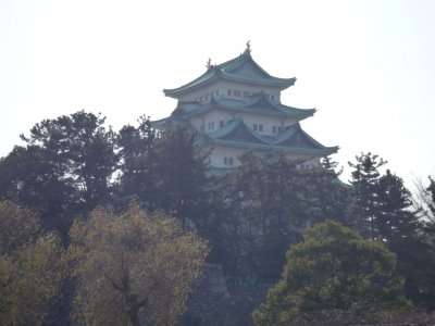 Castelo de Nagoya visto entre as árvores