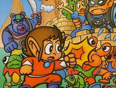 Ilustração de Alex Kidd e personagens do jogo