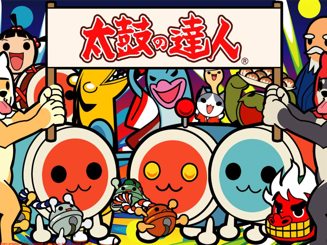 Personagens e tambores do jogo Taiko no Tatsujin