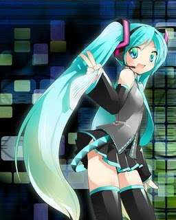 Ilustração de Hatsune Miku com cabelos verdes e fones de ouvido